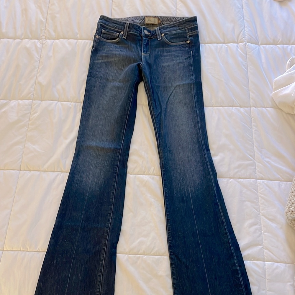 Paige jeans. Laurel canyon low rise boot cut. Size 28. Fits like a 27 IMO.